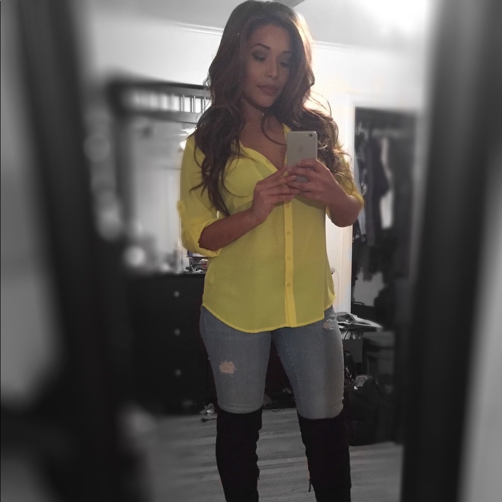 Express - Petite canary yellow button down blouse